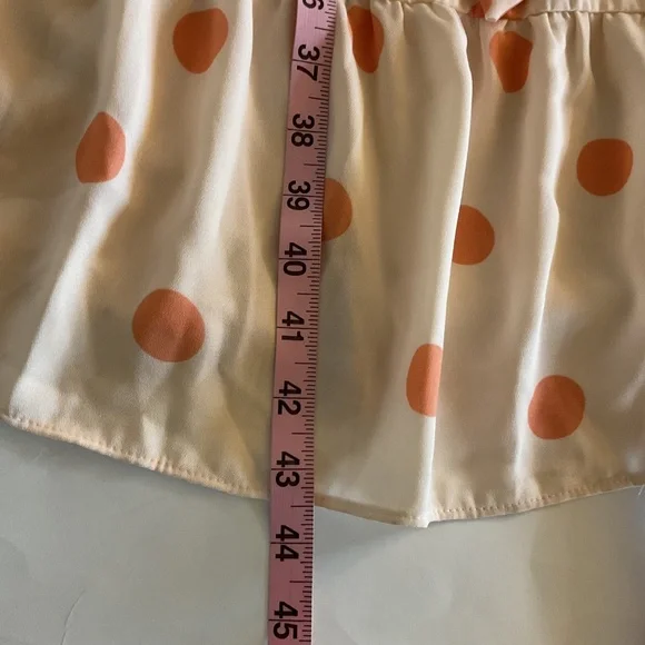 Lauren Conrad Faux Wrap Midi Dress Sz L Peach Orange Polka Dot Flutter Sleeve - Picture 11 of 11